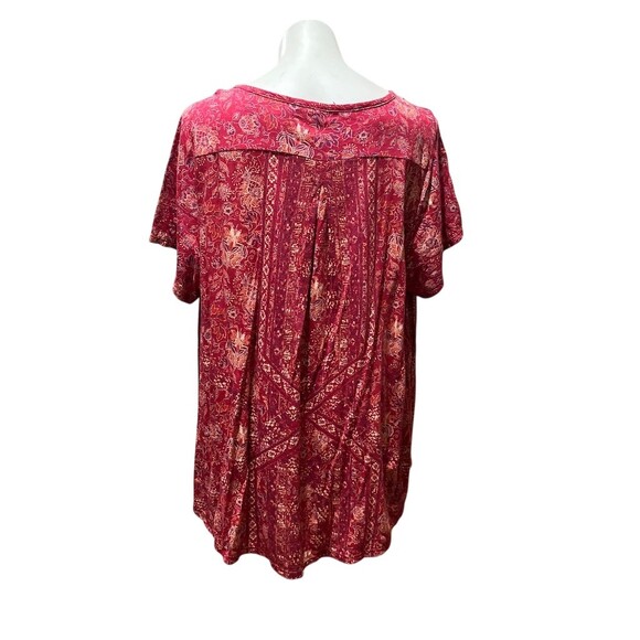 Lucky Brand Tunic Top Womens 3XL Red Paisley Boho Henley Short Sleeve - Picture 4 of 7